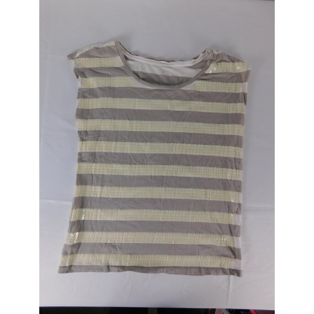 LOFT Shirt Womens Small Gray Striped Sequin Cap Sleeve Tee Top Casual Basic
